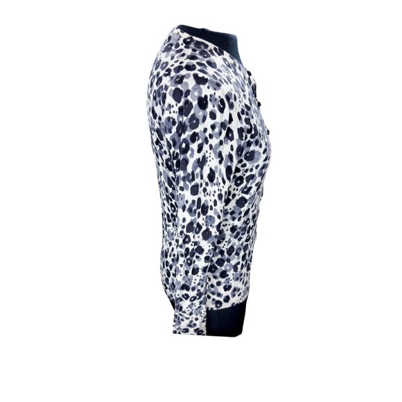 Ann Taylor Loft Black & White Leopard Print Button-Down Cardigan Sweater M 100% - Picture 2 of 11